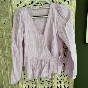 AE Peplum Lavender Wrap Top L